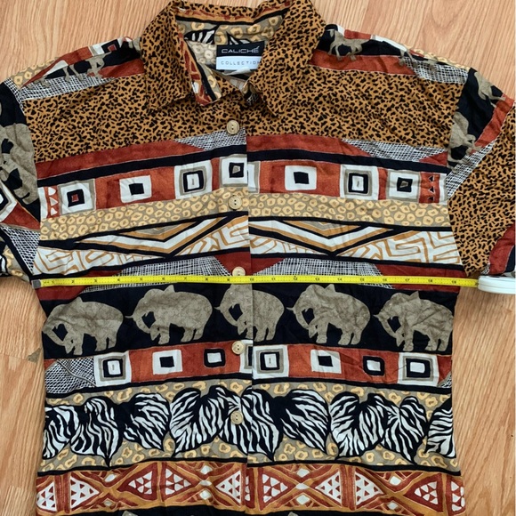Vintage CALICHE COLLECTION Tribal Animal Print Blouse Top Size M - Picture 3 of 8